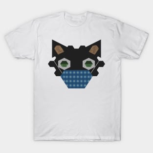 Black Cat Wearing Flowers Pattern with a blue background Mask T-Shirt